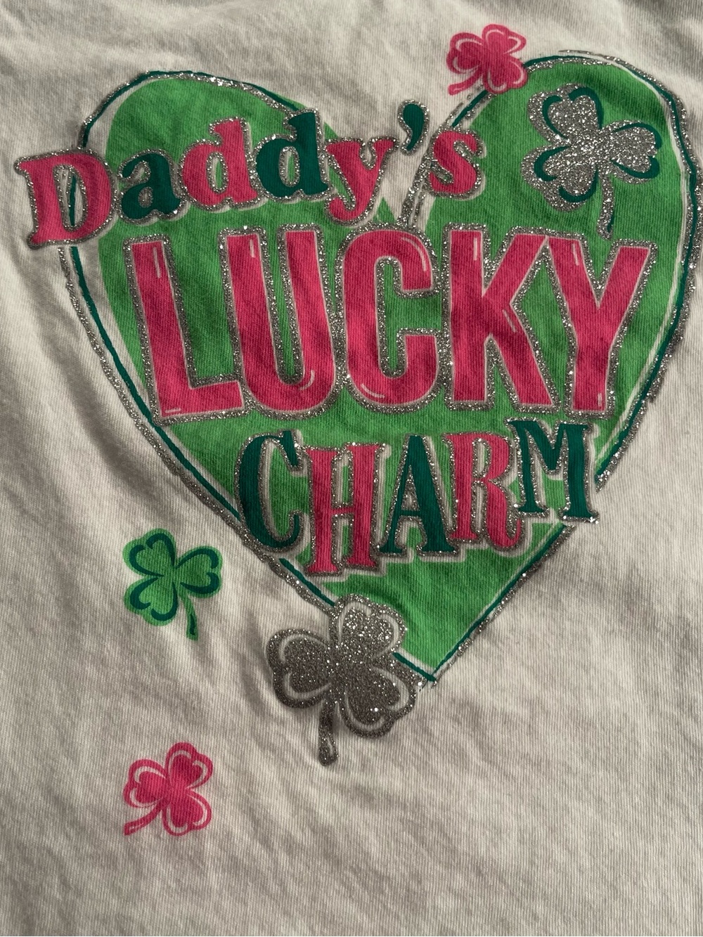 Target Girls' White Tee with Green Heart, Pink & Silver Glitter Graphic